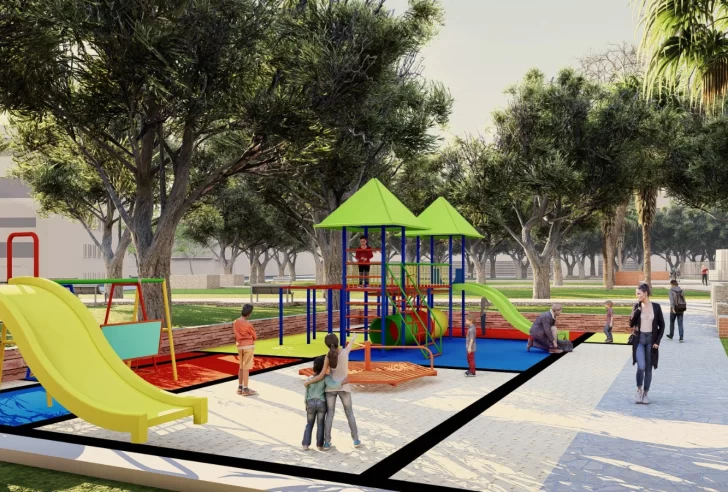 Inician recambio de pisos, luces, kioscos en la plaza Aberastain