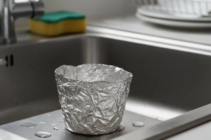 Para qué sirve el truco del papel aluminio en forma de vaso y cómo ayuda al desagüe de la cocina