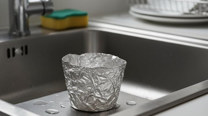 Para qué sirve el truco del papel aluminio en forma de vaso y cómo ayuda al desagüe de la cocina