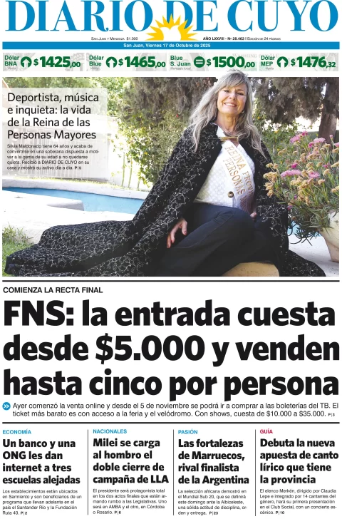 Tapa de la Edicion del 17 de Octubre del 2025