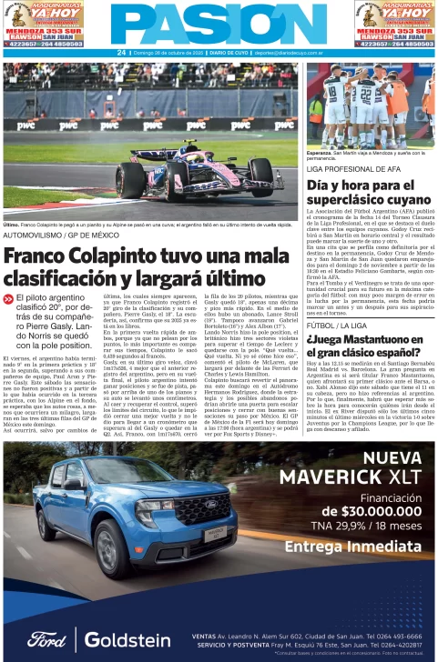 Tapa Pasion 26 de Octubre 2025