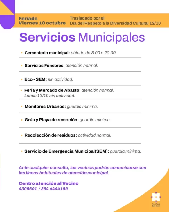 Qué servicios funcionarán este viernes 10 feriado nacional