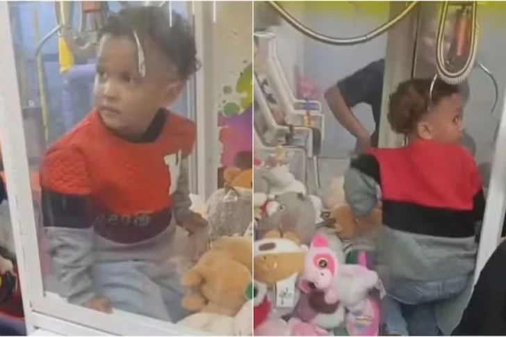 El insólito video de un nene de 4 años que quedó atrapado dentro de una máquina de peluches