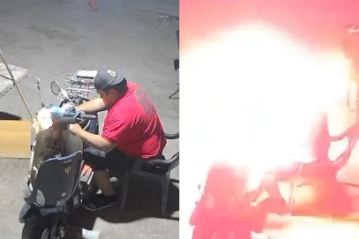 [VIDEO IMPACTANTE] Un joven arreglaba su moto cuando sufrió el fogonazo de una explosión