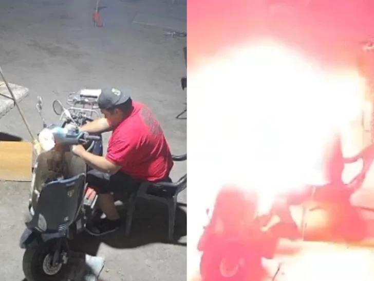 [VIDEO IMPACTANTE] Un joven arreglaba su moto cuando sufrió el fogonazo de una explosión