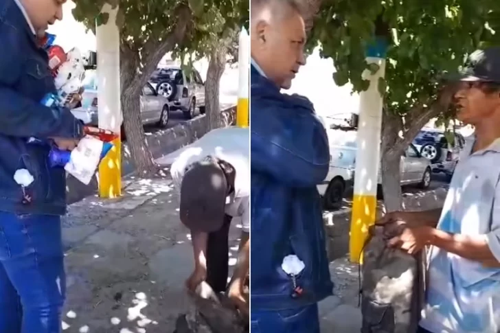 Subió la apuesta el locutor “solidario”: nuevo video entregando mercadería a un changarín y otra vez hay polémica