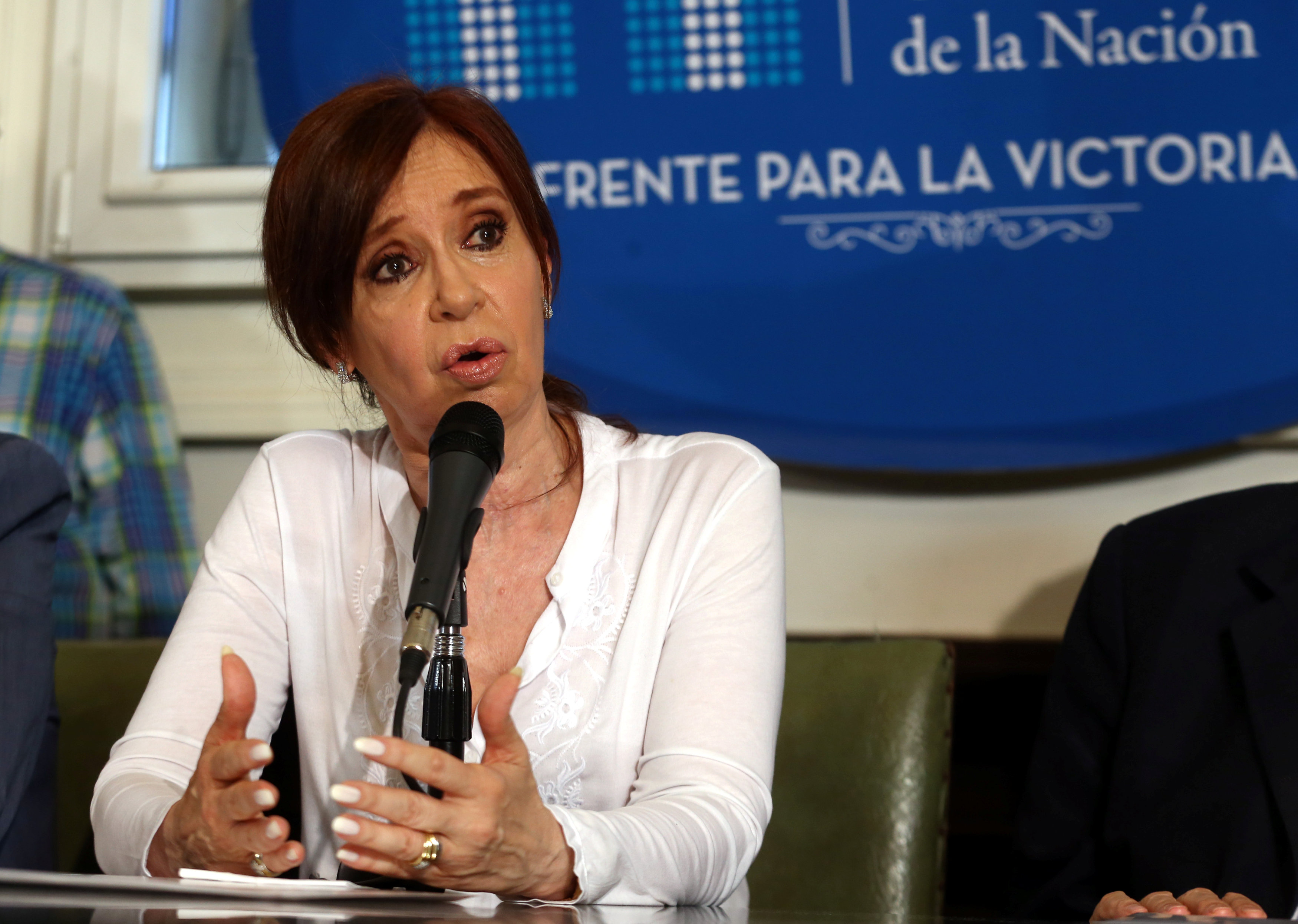 Former Argentine President and Senator Cristina Fernandez de Kirchner speaks during a news conference at the Congress in Buenos Aires