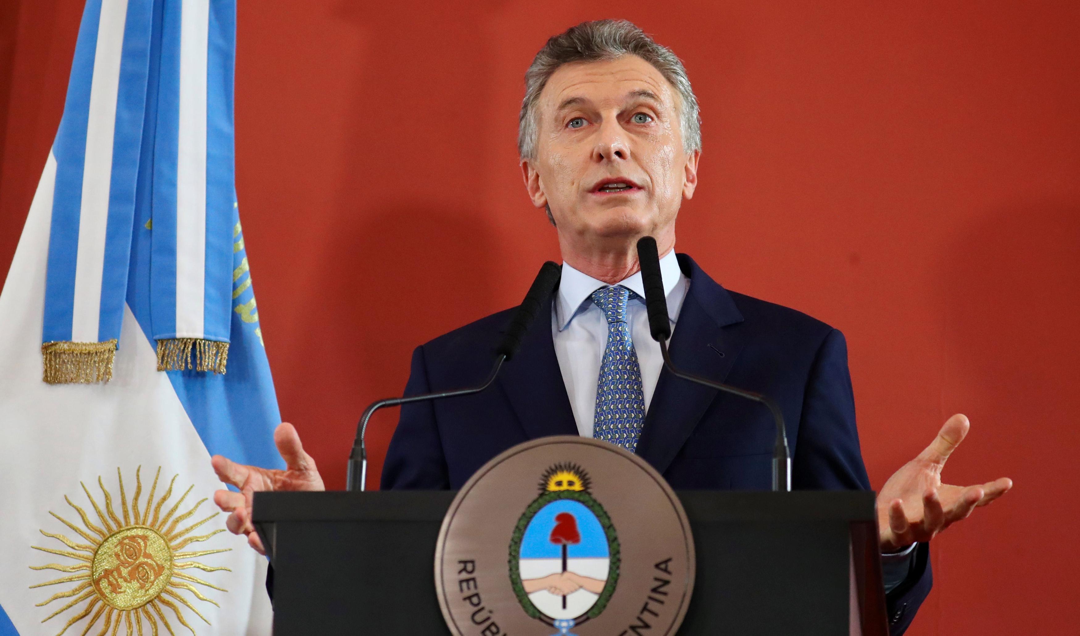 Argentina’s President Macri speaks during an ceremony at the Casa Rosada Presidential Palace in Buenos Aires,